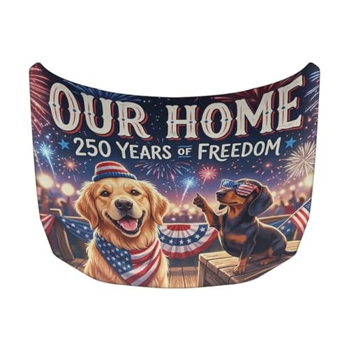 Image of Golden Retriever Dachshund USA 250 Years Print Car Hood Cover Waterproof Car Bonnet Banner Weather-Resistant Auto Hood Protector Vehicles Decorate Accessories Engine Flag Sign