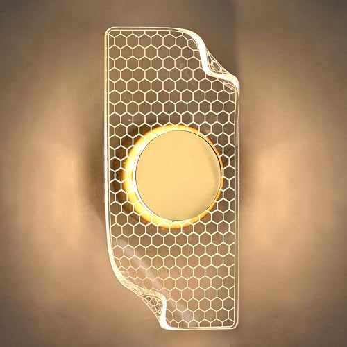 Image of Groeien 15watt LED Sconce Honeycomb Pattern Modern Transparent Indoor Home Acrylic Wall Lamp for Bedroom, Livingroom, Indoor- Warm White (Honeycomb-wall, 1)
