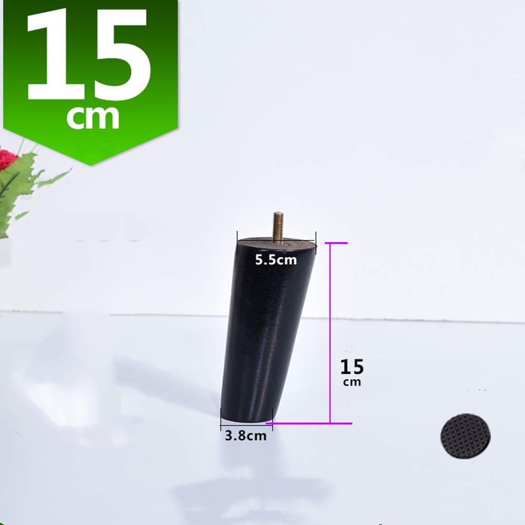 4 gambe in legno massello coniche di ricambio per mobili, gambe per mobili da divano, letto, sedia, divano, gambe in legno, filettatura M10, colore nero (cono obliquo 15 cm)
