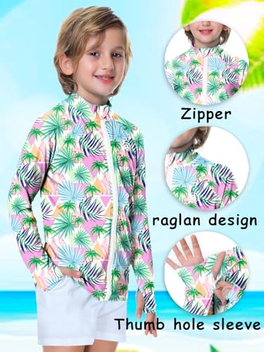 Image of AOBUTE Unisex Kids Zipper Rash Guard Boys UPF 50+ UV Protection Sun Shirt with Thumb Hole 3-12 Years