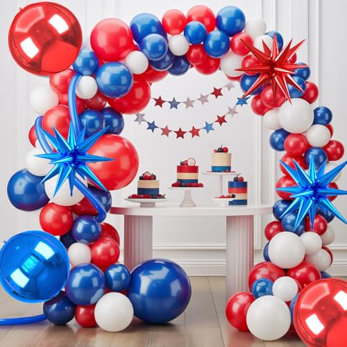 Image of 6pcs 22 inch Blue Red Star Balloons and 4D Large Foil Balloons, Dark Blue Star Balloon Red 4D Foil Aluminum Balloon For Birthday Baby Shower Nautical Patriotic Baseball Theme Party Wedding Decoration