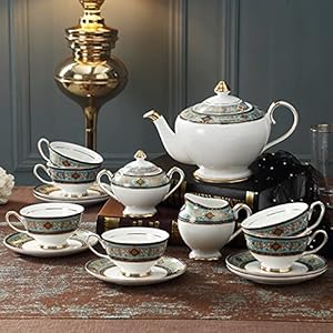 15 Pieces Afternoon Tea Sets for Adults with Teapot Tea Cups and Saucers Bone China Coffee Cups Sets with Sugar Bowl Milk Jar