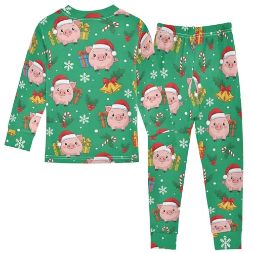 Pajama Sets Long Sleeve Christmas Pigs with Candy Pattern Soft Comfy Sleepwear 2 Piece PJS 3-8T3