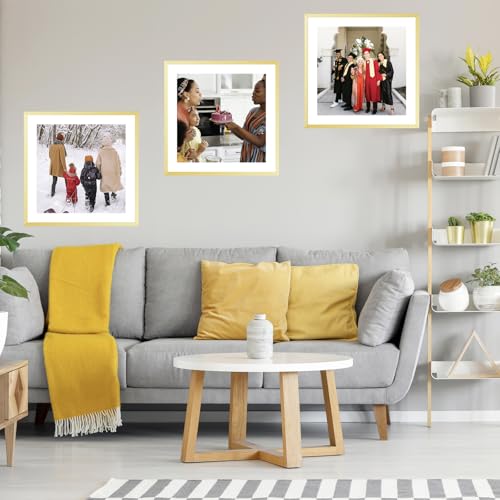 Image of JCJMY 24x24 Picture Frame Gold with 20x20 Mat, Display Photo 20x20 with Mat or 24 x 24 Without Mat, Wall Hanging Large 24x24 Poster Frame with Shatter Resistant Plexiglass, Gold