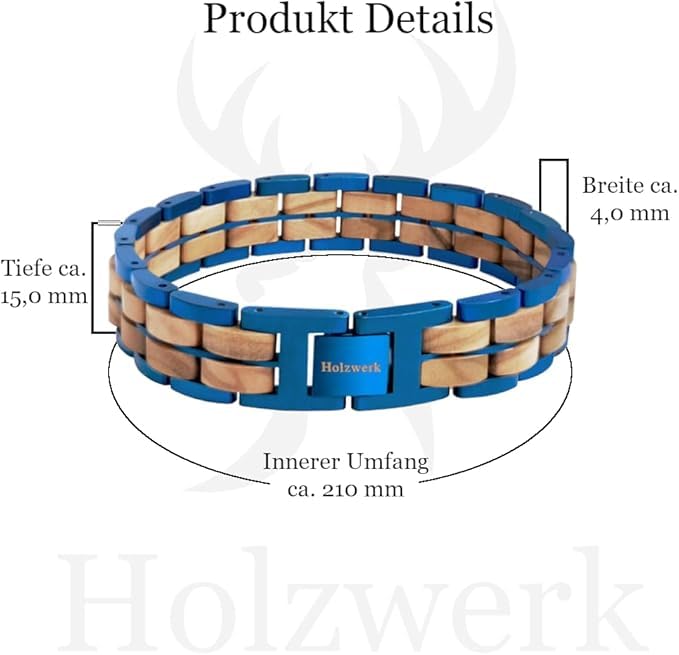 Holzwerk OBERSEE Natur Holz Armband für Damen und Herren Holzarmband Herrenarmband Damenarmband Braun Blau Einstellbar inkl. Armbandkürzer und Aufbewahrungsbox