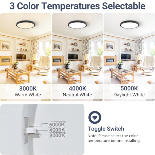 Image of 6 Pack 15.8Inch 3520LM LED Flush Mount Ceiling Light, 32W 3000K /4000K /5000K 3CCT Seletable, Round LED Ceiling Light for Bedroom Living Room Kitchen Hallway Office,Black