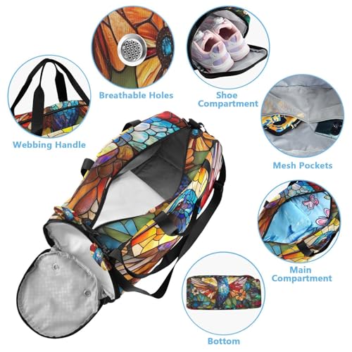 Travel Duffle Bag for Kids Boys Girls Hummingbird Bird Iridescent Wings Sports Bag Overnighter Duffle Sleepover Weekender with Shoes Compartment3