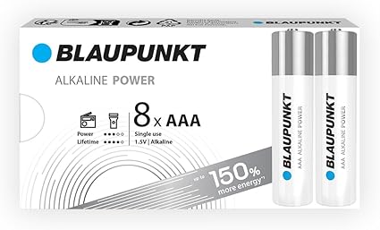 Las pilas alcalinas BLAUPUNKT AAA son ideales para relojes de pared y mandos a distancia de TV. Ofrecen hasta 7 años de protección y cuentan con la aclamada calidad Blue Dot para prevenir fugas. Los paquetes son libres de plástico, reduciendo su impacto ambiental.