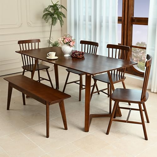 Image of DELAVIN 70.8 Inch Large Solid Wood Dinner Table for 6-8 People, Modern Oak Kitchen Table with Natural Wood Grain, Luxury Rectangular Dining Table for Family, Office, Party, Easy Assembly, Walnut