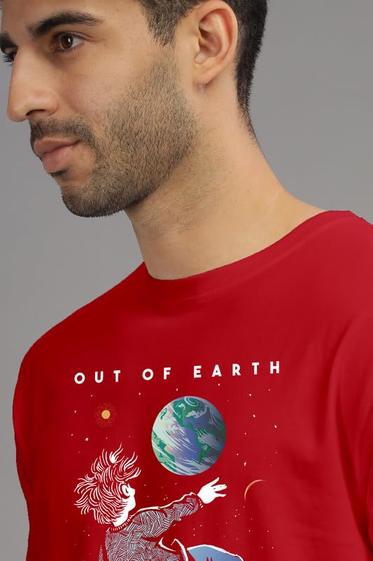 Image of XENOVAURBAN Men's Graphic Printed RN-Earth Round Neck Regular and Plus Size Cotton T-Shirt