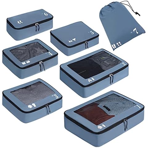 ECOHUB Koffer Organizer Packing Cubes 7-Teiliges Koffer Organizer Set Packwürfel Pet-Recycelte Packtaschen Cover