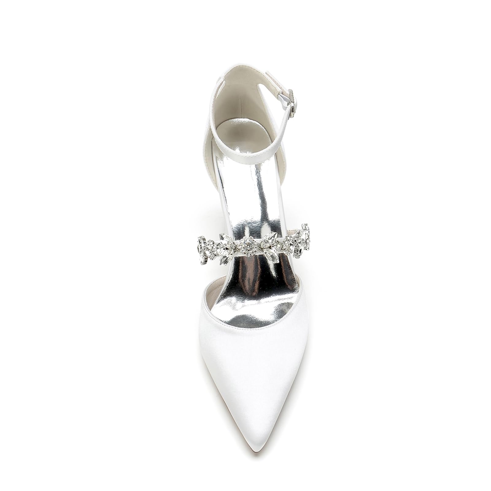 FGRID Damen-Hochzeitsschuhe mit Blockabsatz, geschlossene Spitze Zehenpartie funkelnder Diamantbesatz klobiger Absatz Brautschuhe Verstellbarer Knöchelriemen Ballkleid-Pumps