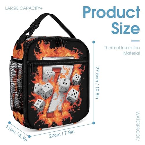 Lucky Nnumber 7 with Dice Printed Backpack with Lunch Box Bag Pencil Case Pouch 3pcs Daypack Set for Women Men4