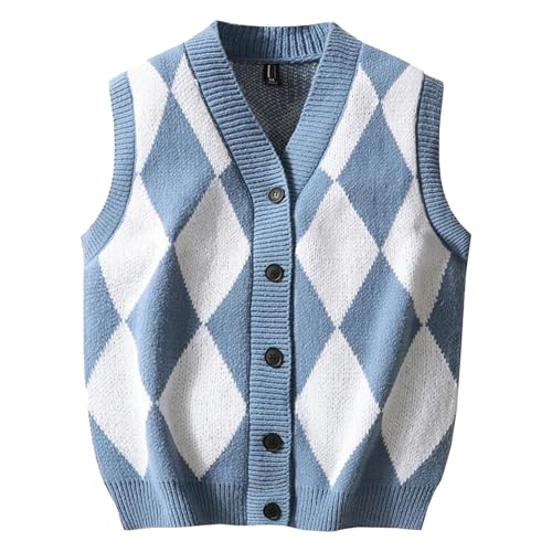 La mejor comparación de Prendas de punto para Hombre al mejor precio. 49 Suéter de Rombos con Cuello en V para Hombre, Chaleco clásico con Botones Delanteros, cárdigan sin Mangas, Prenda de Punto Informal, Ropa Abrigo Azul Mediano