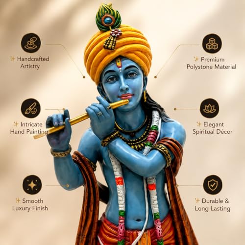 Image of ARMONIA Lord Krishna Idol Statue Murti for Home Decor & Pooja Room | Premium Polystone Krishna Sculpture for Mandir & Living Room | Best Gift for Housewarming | 30.7 Inch Large with Microfiber Cloth