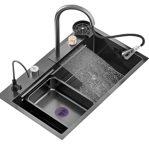Évier de cuisine noir 85x45 cm avec robinet cascade en acier inoxydable - 2