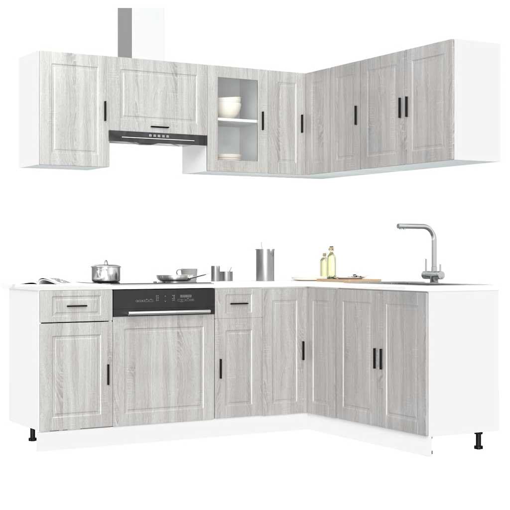 11-TLG. Küchenschrank-Set Porto Grau Sonoma Holzwerkstoff | Modulares 11-teiliges Schrank-Set für die Küche, gefertigt aus robustem Holzwerkstoff mit viel Stauraum.