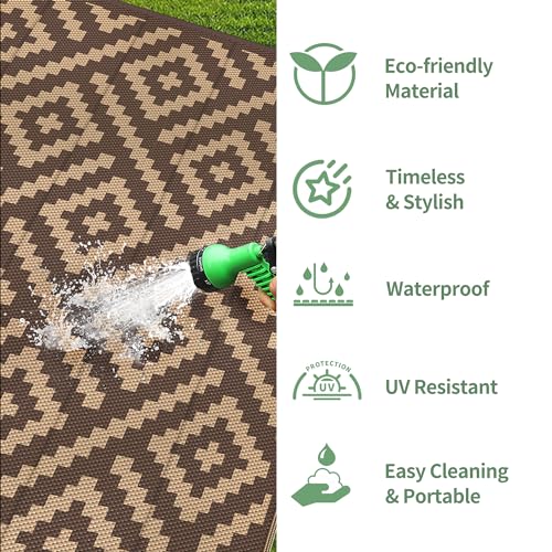 Image of GENIMO Outdoor Rug, Waterproof Plastic Rugs for Patio, 6'x9' Coffee Brown