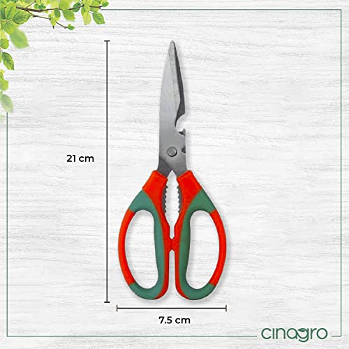 Image of Cinagro Stainless Steel Gardening Scissors, Cutter with Sharp Blades, Cutter for Arranging Flowers, Trimming Plants (Orange & Grey)