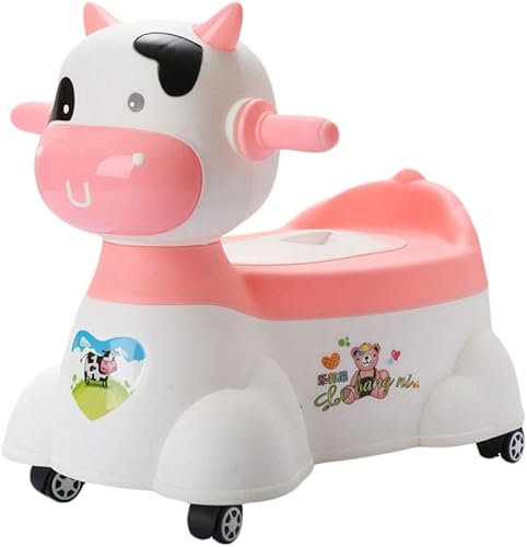 GDSMTG - Silla de entrenamiento para bebé, diseño de vaca con poleas, portátil, color rosa