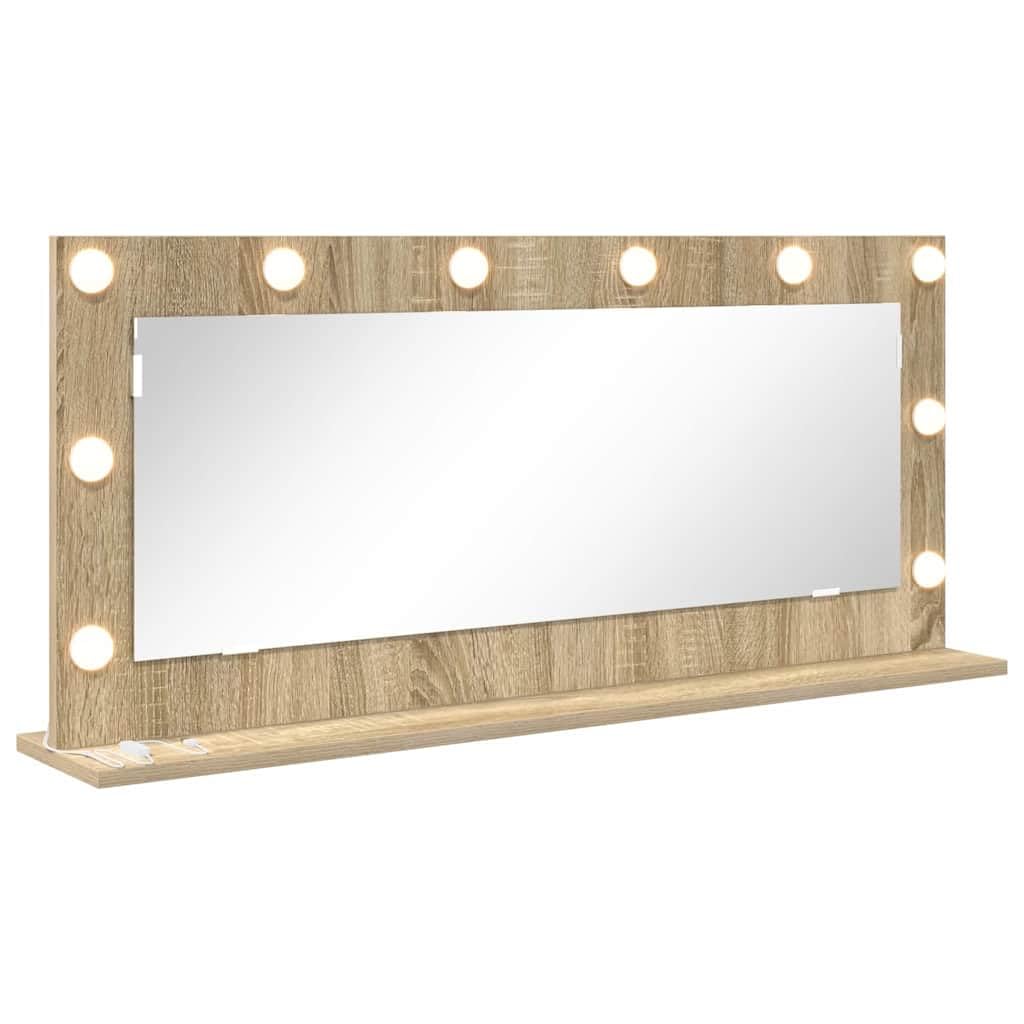 KGHFDVB LED Vanity Mirror Rectangular Sonoma Oak 100 x 45 x 18 cm with Lights, Plane Mirror with Integrated LED Strip Lights, USB Powered for Bedroom Grooming