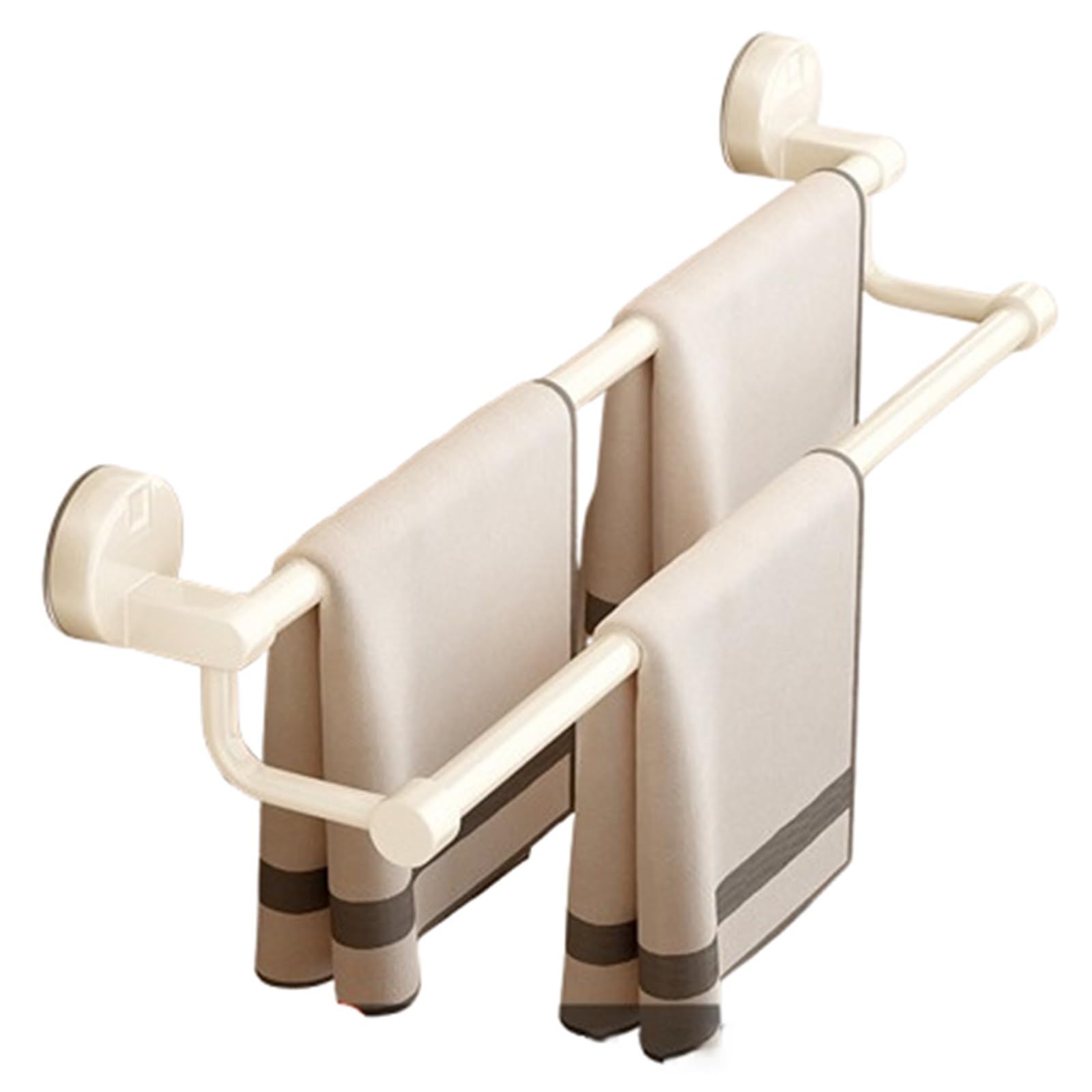Towel Bar Towel Rack Single/Double Rod Suction Cup Strong Adsorption Non-punching Toilet Towel Rod Drain Wall Mounted Aluminum Towel Bar(40cmBeigeDouble Rod)