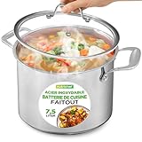 NutriChef Marmite en Acier Inoxydable de 7,5 Litres-Grande Marmite Résistante de Qualité Alimentaire 18/8 pour Bouillons,Soupes et Sauces, Avec Couvercle en Verre Transparent, Compatible avec Tous les