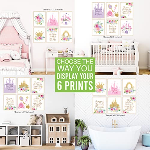 Image of Hadley Designs 6 Princess Room Decor for Girls Bedroom - Princess Wall Decor Posters for Kids, Reversible Unframed Wall Art Pictures for Toddlers & Girls Bedroom Decors, Made in USA