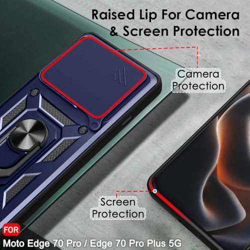 Image of TheGiftKart Tough Armor Bumper Back Cover Case for Motorola Moto Edge 70 Pro /Edge 70 Pro Plus 5G | Kickstand & Ring Holder | 360 Protection Back Cover Case (PC & TPU, Rotating Camera Cover, Blue)