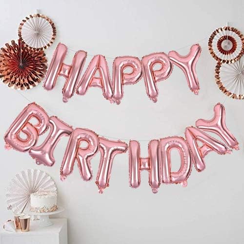 TONIFUL 16 Inch Letter Balloons Rose Gold Happy Birthday Banner - Image 5