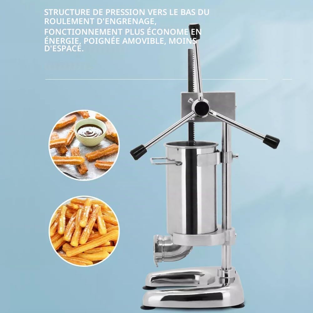 Machine à churros, 2L/3L Commercial Spanish Donut Churrera avec 5 moules | Machine de remplissage verticale en acier inoxydable | Équipement de collation pour de délicieux churros – Churrera manuelle