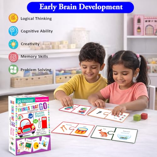 Image of Object Match Jigsaw Puzzle Connecting 2-piece (Set of 21 pcs) for Kids, Childrens and Toddlers - Early Learning Educational Brain Booster with Fun and Engaging - Ages 4+