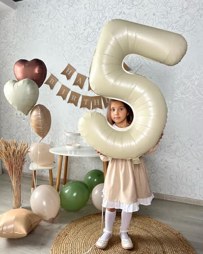 Image of Cream 5 Balloon, Number Balloons 40 Inch, 5th Birthday Balloons Decorations, Cream Party Supplies, 5 Number Balloons, Number 5 Balloon