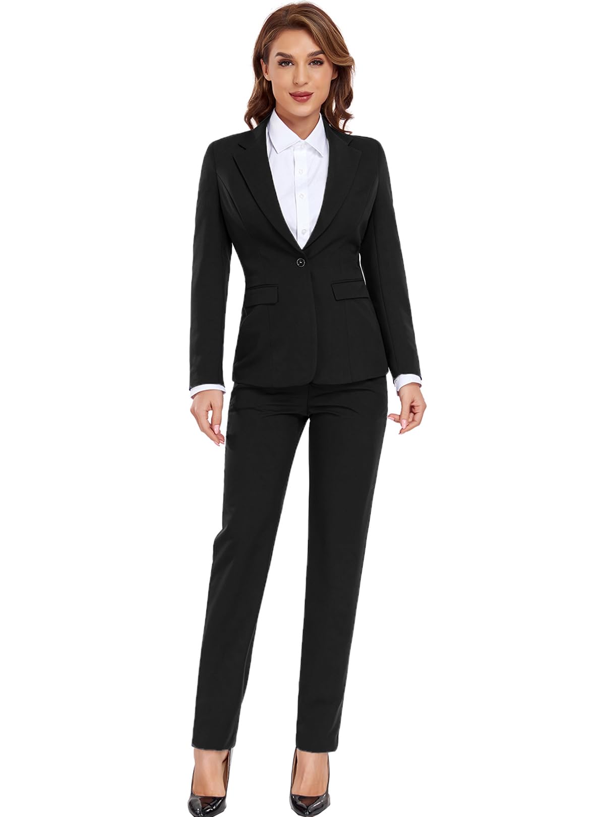 Photo 1 of Suits for Women One Button 2pcs Apricot Slim Fit Lady Business Office Casual Work Outfits Formal Blazer Jacket Pants Set XL Cream
