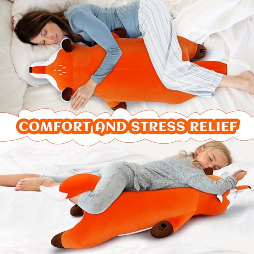 Image of 30'' Giant Foxy Plush Stuffed Animal- Fox Plush Pillow, Orange Fox Plushies, Large Sleeping Fox Plush Toy, Cute Hugging Plush Pillow, Room Decor Christmas Birthday Gifts for Kids Girls Boys