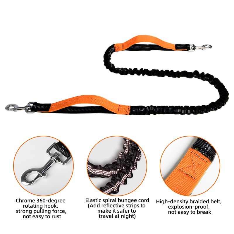 Tomkabo Joggingleine Hund, Freihändige Hundeleine mit Bauchgurt – Joggen, Laufen, Wandern, Spaziergänge, elastisch, stoßdämpfend, reflektierend, mit Tasche, 130-180cm