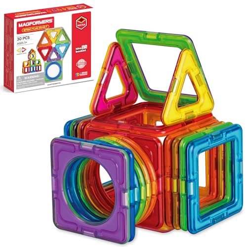 MAGFORMERS Basic Plus 30Piece, Rainbow Colors, Educational Magnetic Geometric Shapes Tiles Building STEM Toy Set Ages 3+ -  715015