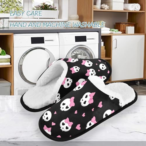 Pink Heart Skull Bow Cute Slippers For Women Men Soft Memory Foam Non-Slip Halloween Winter Indoor House Shoes Travel Slipper3