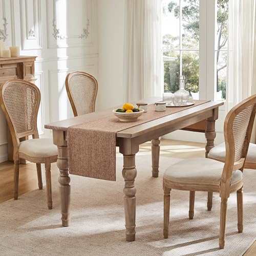 Image of ZeeMart Burlap Style Farmhouse Table Runners 90 Inches Long, Brown Rustic Woven Coffee Table Runner for Everyday Use, 14x90 Inches, Brown