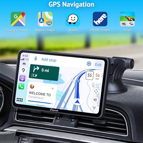Image of Carpuride Portable Wireless CarPlay Screen for Car- 7 Inch Car Play Screen Compatible with Android Auto and Apple CarPlay - Multimedia Player, Bluetooth, Navigation Screen for All Vehicles