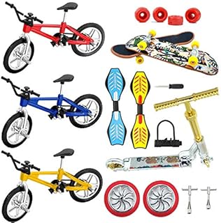 Mini Finger Toys Set ,18 Pcs Fingerboard Skateboards Bikes Ripstik Scooter Tiny Swing Board Deck Fingertip Movement Bike Party Favors for Kids as Gifts Replacement Wheels and Tools
