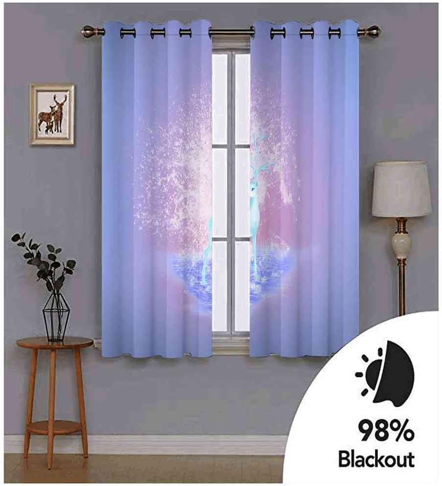 Modern Blackout Curtains with Eyelet 3D Printed Thermal Insulated Window Treatments Animal elk Purple Art Living Room Bedroom Window Drapes 2 Panel Set 72" X 108" (2XW27.5"xL63")