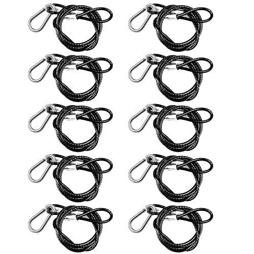 eoere 10 PCS 39.4 in Safety Cable, Security Cable with Loops for DJ Stage Par Lighting, Black Coated Braided Stainless Steel Safety Wire, Max. Load 110 lb, 4mm Diameter