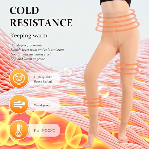 Image of UISLII Fleece Lined Tights Women, Warm Stirrup leggings, Fake Translucent Thermal Skin Colored Tights for Winter(Skin L-T)