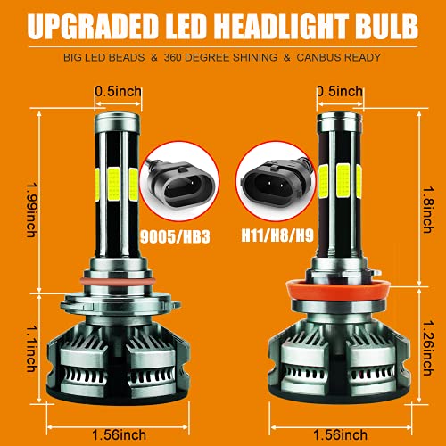 9005/Hb3 H11 Led Headlight Bulbs Combo, 360 Degree Lighting 20000 Lumens 9005 High Beam And H11/H9 Low Beam 6500K,Pack Of 4… #TOP2