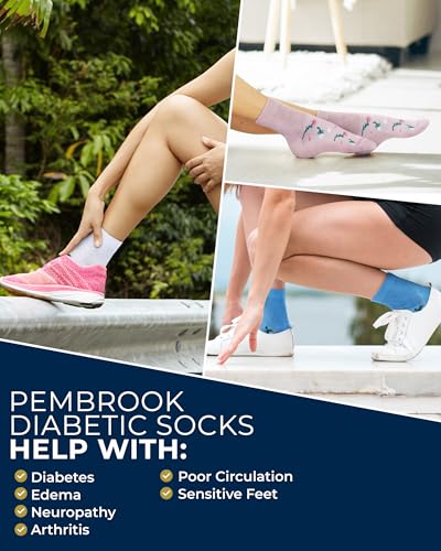 Image of Pembrook Knit Diabetic Socks for Men & Women - 6 Pairs, Wide Non Binding Neuropathy Socks for Women, Smooth Toe Seams