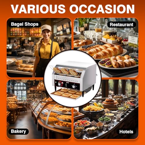 Image of PYY Commercial Conveyor Toaster 450pcs /h - Commercial Toaster for Toast, Bun, Bagel, Bread, Heavy Duty Stainless Steel Toaster Oven for Restaurant, Bakery, Buffet Use