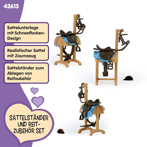 SCHLEICH Horse Club | Pferdetransporter Accessoires 42613 Pferde Zubehör Set mit Holzpferd, Helm, Sattel & Zaumzeug | passt zu vielen Horse Club Pferden | Spielzeug ab 5 Jahren | 6 Teile