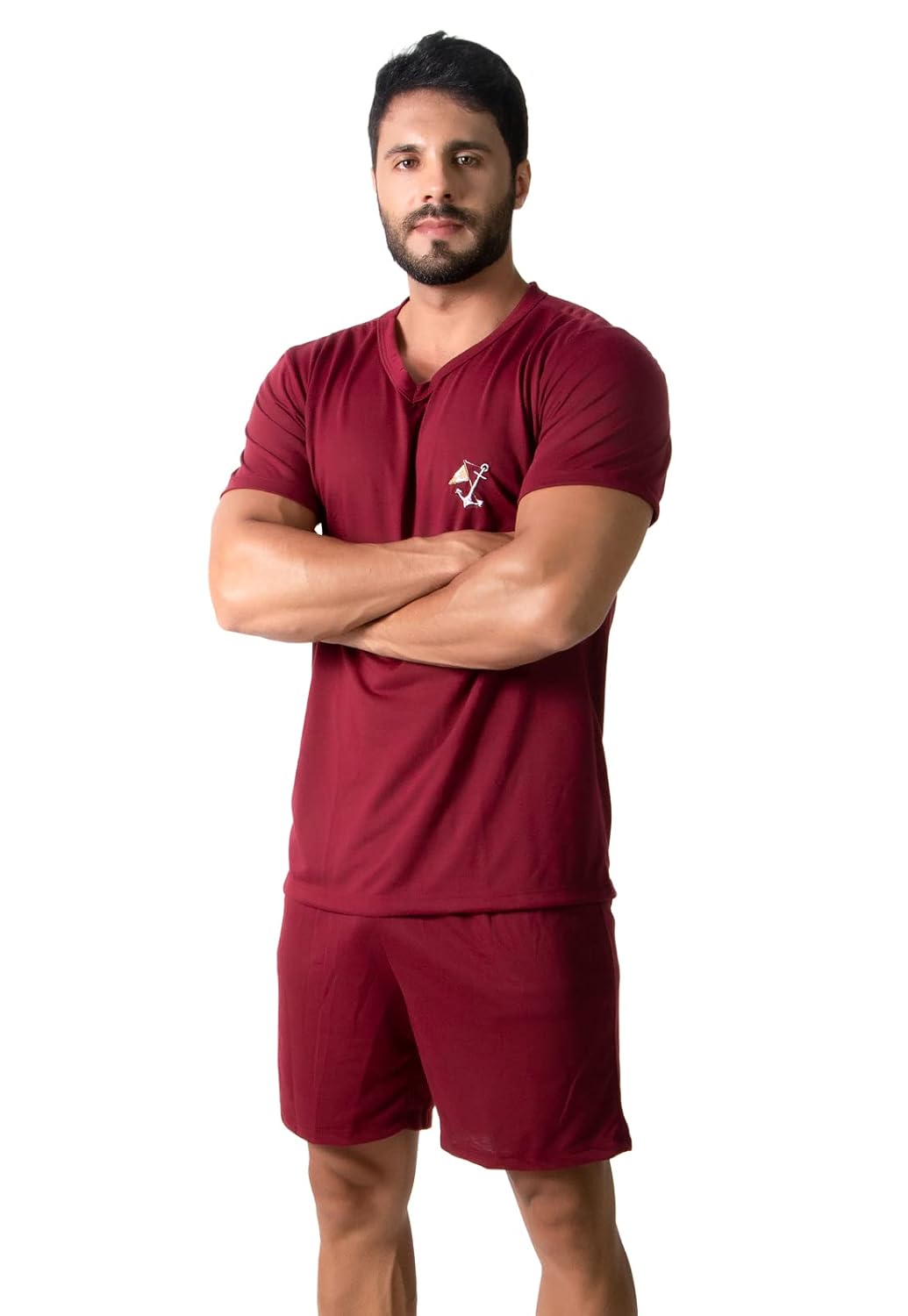 Pijama Manga Curta Masculino Curto Fechado Conforto