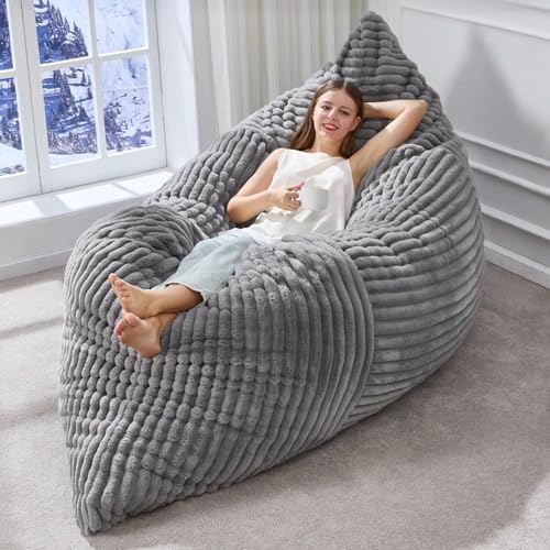 Supreouts Bean Bag Chairs 3 in 1 Giant Bean Bag Chairs Convertible Bean Bag Floor Cushion with Machine Washable Cover High-Density Foam Filling Sofa Bed Faux Fur for Adults
